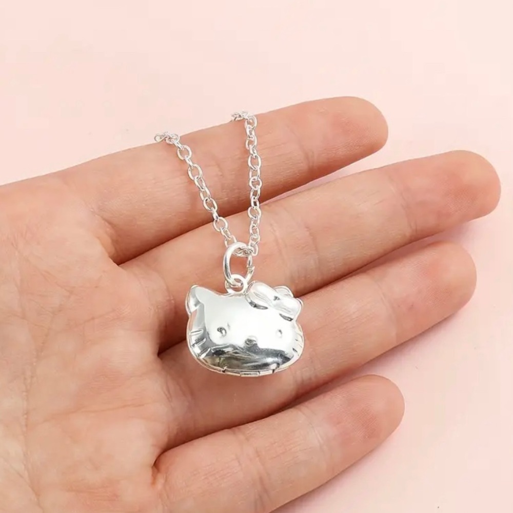 Hello Kitty Locket Silver Chain Necklace Cute Girl Gift Sanrio Sticker New